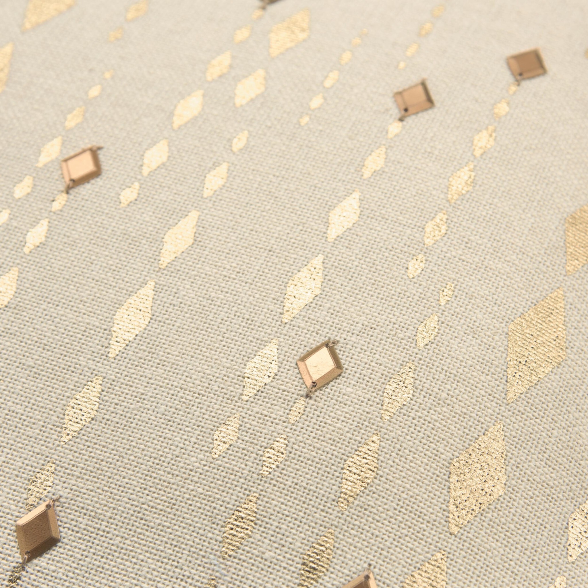 20" Gold and Ivory Cotton Pillow With Beads Edges - Image 5