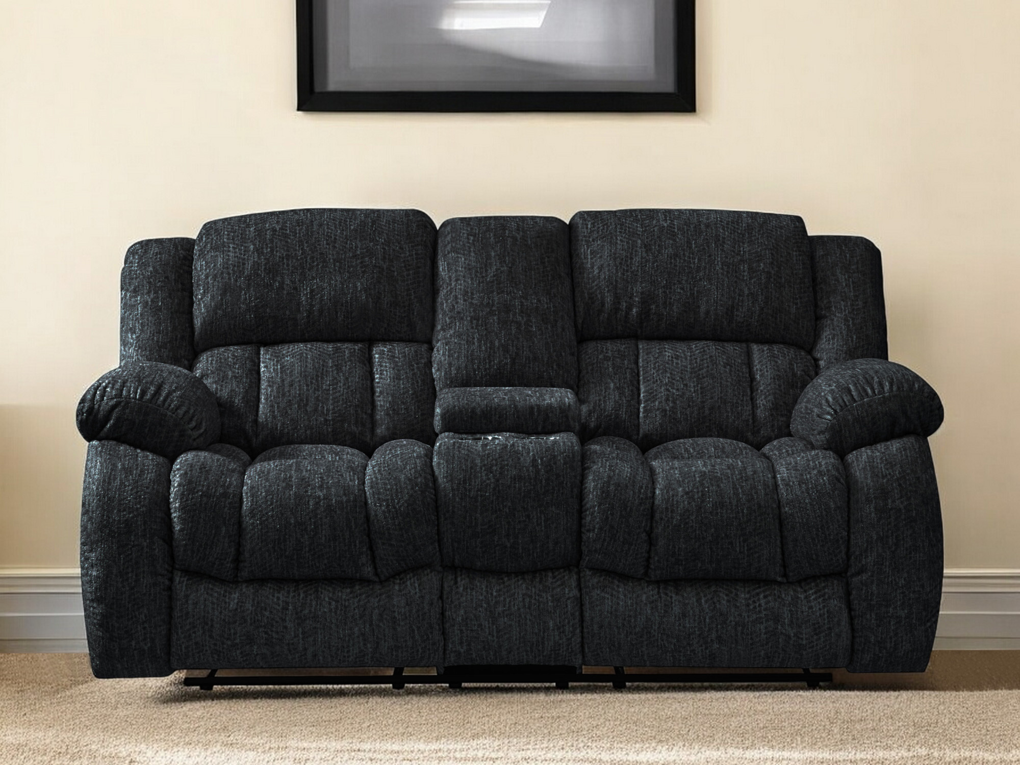 77" Black Manual Reclining Loveseat With Storage - Image 2