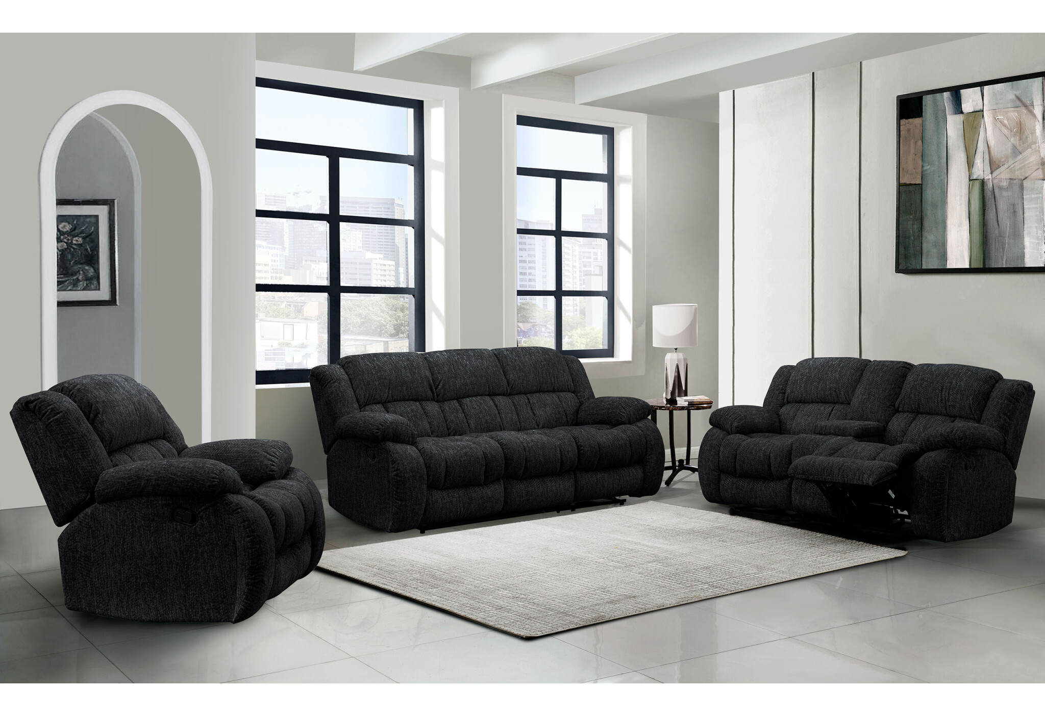 77" Black Manual Reclining Loveseat With Storage - Image 6