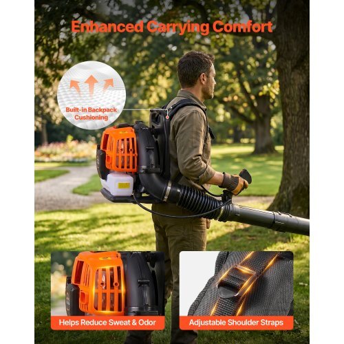 Backpack Leaf Blower, 43CC 2-Stroke Engine Gas Powered Leaf Blower with 1.38L Fuel Tank, 447 CFM Air Volume, 150 MPH Air Speed, Ideal for Lawn Care, Leaves Cleaning, Yard Debris & Snow Removal - Image 6