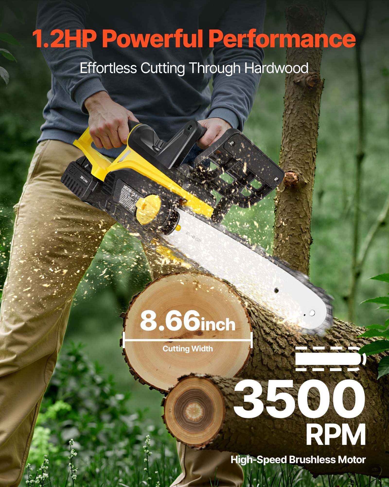 Cordless Chainsaw, 20V 12-Inch Brushless Chainsaw Battery Powered, 4.0Ah Battery and Rapid Charger Included, Handheld Electric Chain Saw for Tree Felling, Wood Cutting, Pruning, and Trimming