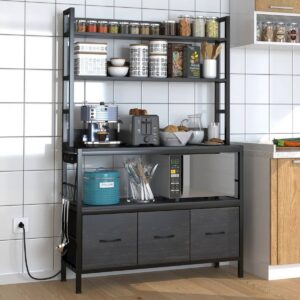 Black Metal Kitchen Baker’s Rack 4-Shelves with Bottom Storage Cabinets