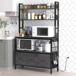 Black Metal Kitchen Baker’s Rack 4-Shelves with Bottom Storage Cabinets