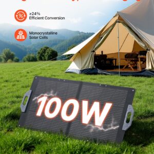 100W Foldable Solar Panel, 24% High-Efficiency Portable Monocrystalline Solar Panel Charger with MC4 Output, USB-A, Type-C & DC Ports, IP65 Waterproof for Power Stations, Camping, Hiking Trips