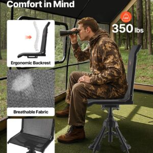 Hunting Chair, 360?° Silent Swivel, Foldable Portable Blind Chair, Heavy-Duty Steel Frame Ground Stool Seat with Anti-Sink Swivel Feet, Height Adjustable, 350 Lbs Capacity for Fishing Camping