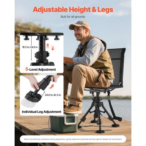 Hunting Chair, 360?° Silent Swivel, Foldable Portable Blind Chair, Heavy-Duty Steel Frame Ground Stool Seat with Anti-Sink Swivel Feet, Height Adjustable, 350 Lbs Capacity for Fishing Camping - Image 3