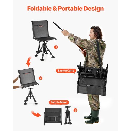 Hunting Chair, 360?° Silent Swivel, Foldable Portable Blind Chair, Heavy-Duty Steel Frame Ground Stool Seat with Anti-Sink Swivel Feet, Height Adjustable, 350 Lbs Capacity for Fishing Camping - Image 5