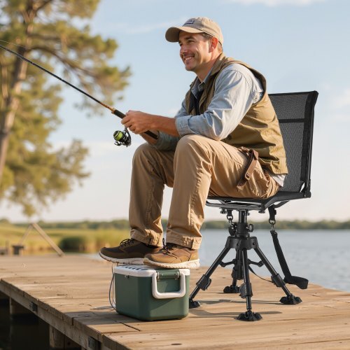 Hunting Chair, 360?° Silent Swivel, Foldable Portable Blind Chair, Heavy-Duty Steel Frame Ground Stool Seat with Anti-Sink Swivel Feet, Height Adjustable, 350 Lbs Capacity for Fishing Camping - Image 7