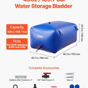 Water Storage Bladder 105.7 Gallon Large Capacity Water Bag, Portable & Collapsible Soft Waters Container, Leakproof & Tear-Resistant PVC Emergency Waters Storage Tank for RV Truck & Outdoor Use