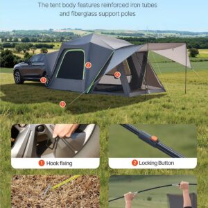 SUV Tent for Camping, 10FT L x 10FT W, Waterproof PU2000mm Spacious Double Layer Design for 5-8 Person, SUV Camping Tent with Shade Awning and Mesh Windows, Includes Rainfly and Storage Bag
