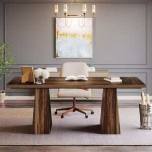 Modern Home Office Computer Desk Workstation in Dark Brown Wood Finish