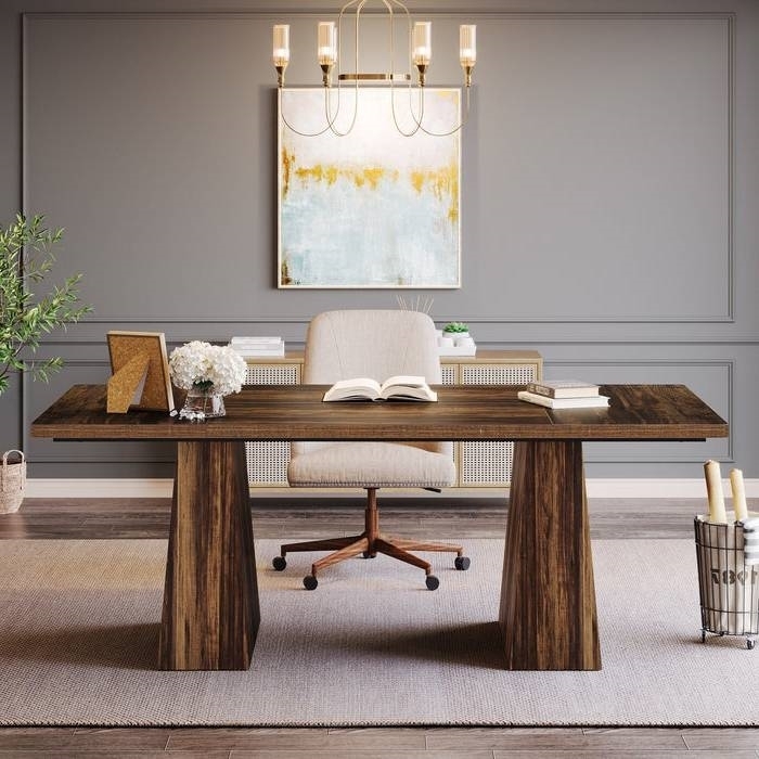 Modern Home Office Computer Desk Workstation in Dark Brown Wood Finish