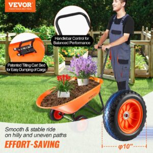 Electric Wheelbarrow Cart, 500W Powered Utility Garden Wagon Dump Cart, 5 Cu. Ft. Load & 330 lbs Capacity with Metal Handle & 16″ Track Wheels, One Wheel Barrow Yard Cart & Wagons for Lawn Farm