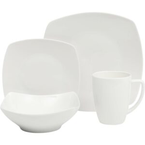16 Pieces – White Square Porcelain Dinnerware Set – Service for 4