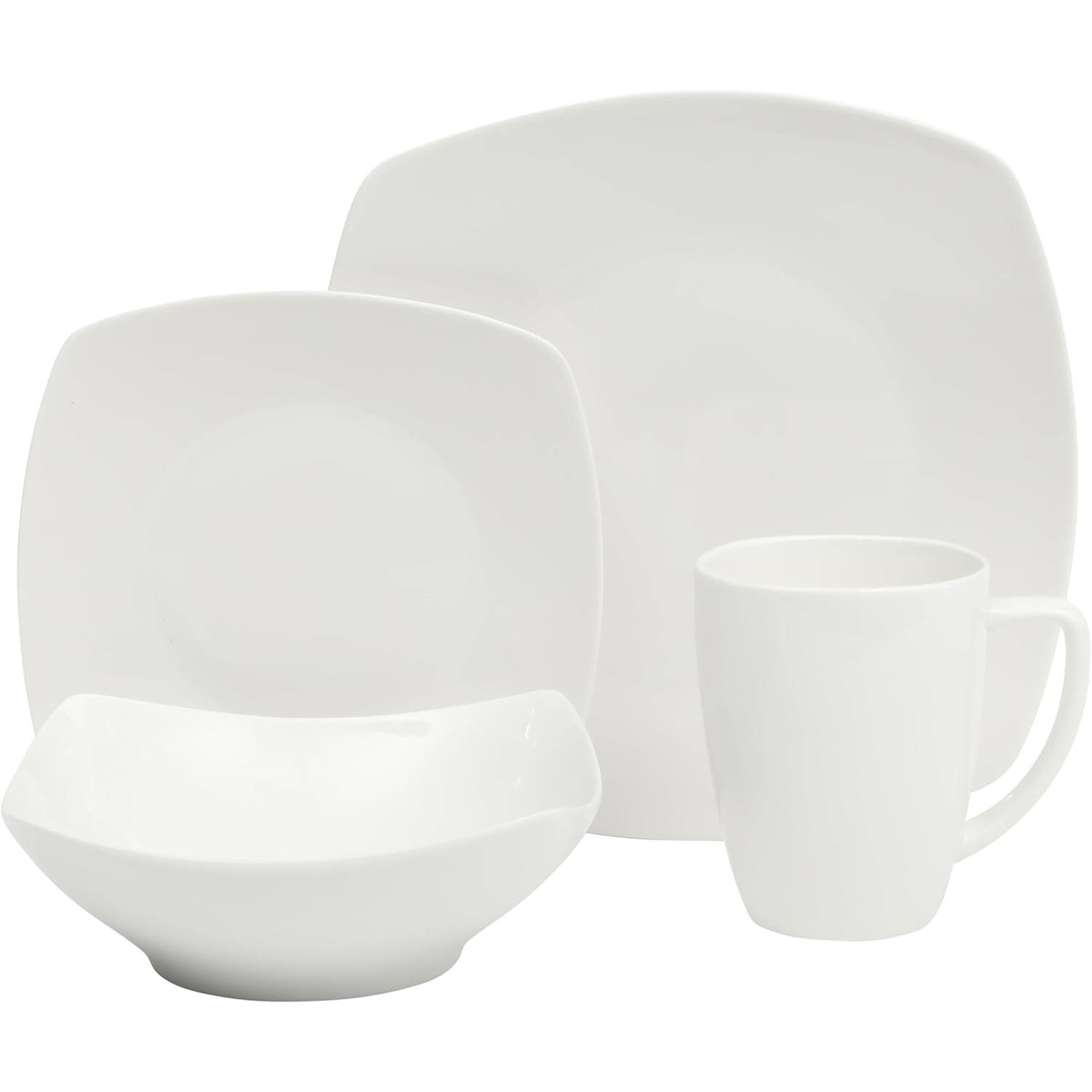 16 Pieces - White Square Porcelain Dinnerware Set - Service for 4 - Image 2