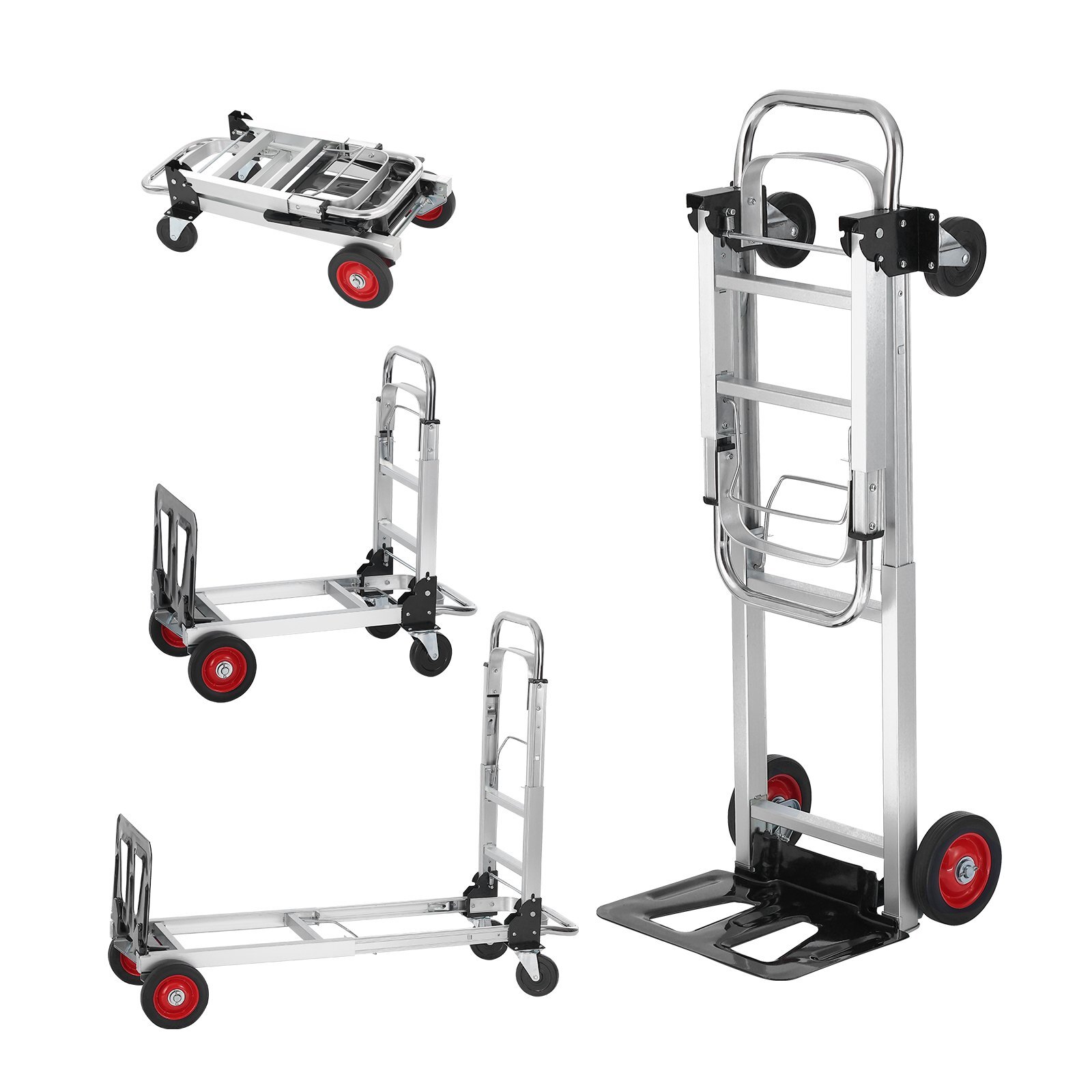 Aluminum Folding Hand Truck, 2 in 1 Design 400 lbs Capacity, Heavy Duty Industrial Collapsible cart, Dolly Cart with Rubber Wheels for Transport and Moving in Warehouse, Supermarket, Garden