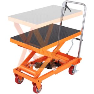 Hydraulic Lift Table Cart, 1100lbs Capacity 35.4″ Lifting Height, Manual Single Scissor Lift Table with 4 Wheels and Non-slip Pad, Hydraulic Scissor Cart for Material Handling and Transportation