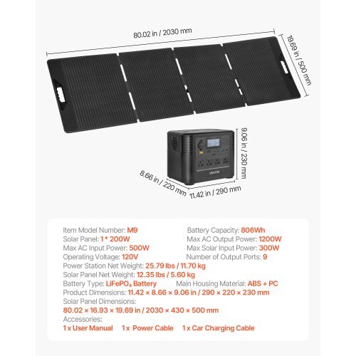 Portable Power Station with 200W Solar Panel, 1200W Solar Generator Power Station, 806Wh LiFePO4 Battery Backup with 9 Output Ports for Home Emergency, Outdoor Camping, RV Travel - Image 6