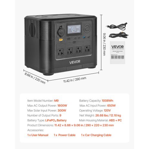Portable Power Station, 1800W Solar Generator Power Station, 1008Wh LiFePO4 Battery Backup with 9 Output Ports for for Home Emergency, Outdoor Camping, RV Travel (Solar Panel NOT Included) - Image 6