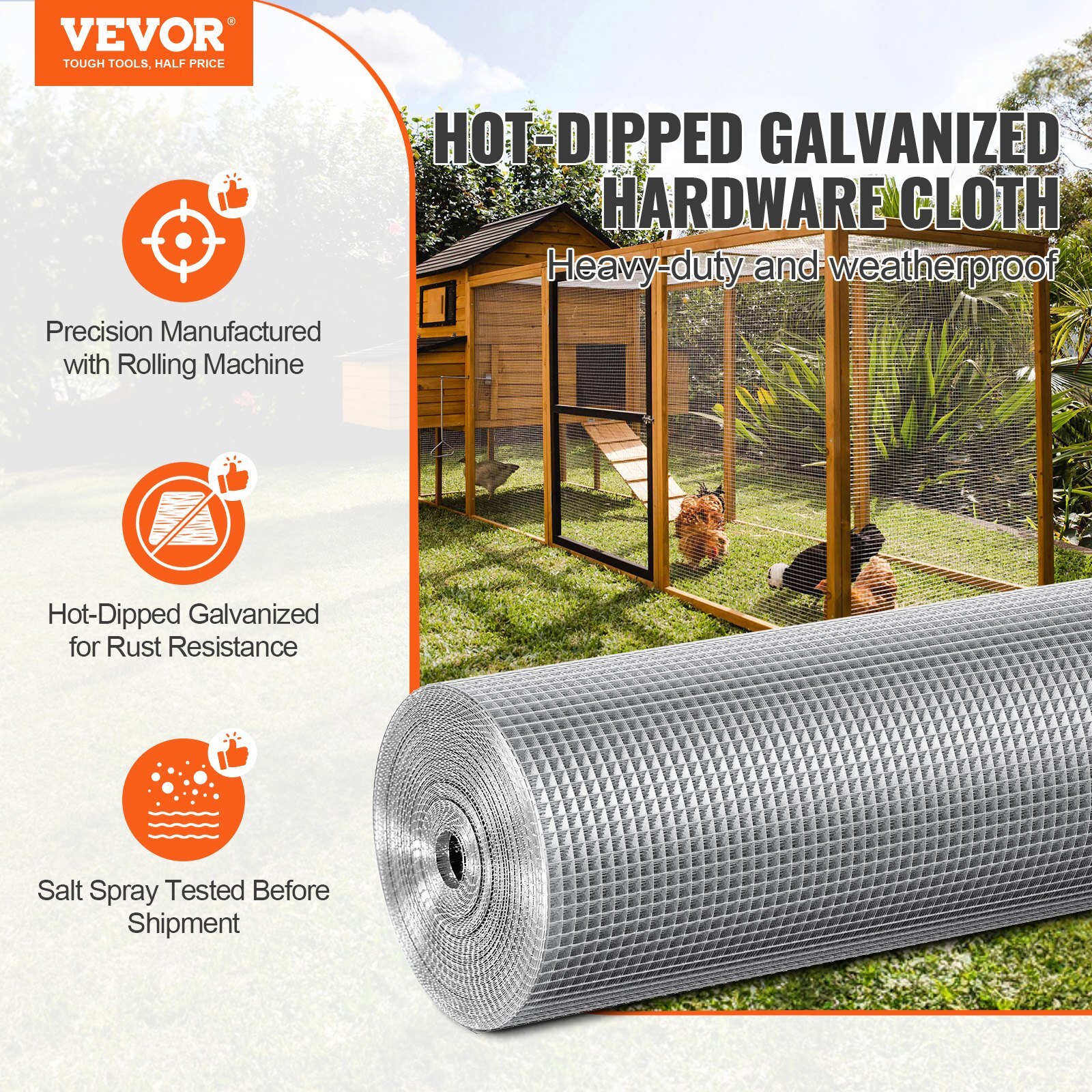 Hardware Cloth 1/4 inch 36 inch x 50 ft 23 Gauge Chicken Wire Fence, Hot-Dip Galvanized After Welding Metal Wire Mesh Roll, Garden Plant Welded Fencing Roll Supports Poultry Netting Cage Fence