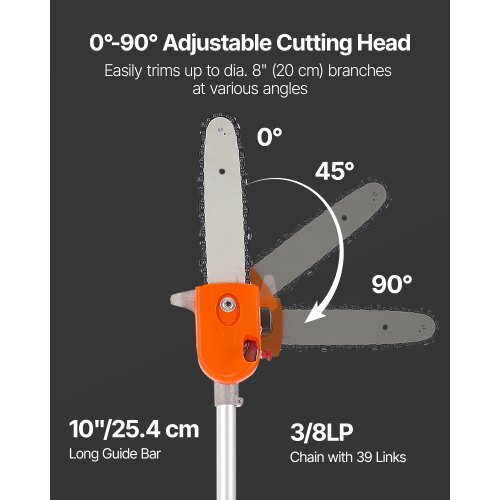 Gas Pole Saw, 43CC 2 Stroke Gas Powered Pole Saws with 10 in Cutting Bar, Cordless Tree Trimmer with Rotatable Head, 6.9 to 11.8 ft Extendable, Powerful Chainsaw for Tree Trimming Pruning - Image 3