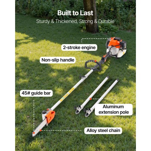 Gas Pole Saw, 43CC 2 Stroke Gas Powered Pole Saws with 10 in Cutting Bar, Cordless Tree Trimmer with Rotatable Head, 6.9 to 11.8 ft Extendable, Powerful Chainsaw for Tree Trimming Pruning - Image 5