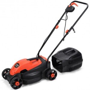 13 Inch Electric Push Lawn Corded Mower with Grass Bag-Red – Color: Red