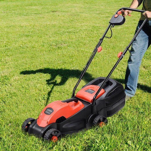 13 Inch Electric Push Lawn Corded Mower with Grass Bag-Red - Color: Red - Image 2