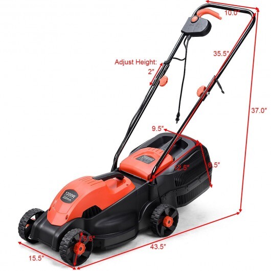 13 Inch Electric Push Lawn Corded Mower with Grass Bag-Red - Color: Red - Image 6