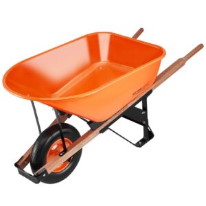 Wheelbarrow Cart, 6 Cu. Ft. Load & 330 lbs Capacity, One Wheel Garden Dump Cart Wheel Barrow with Metal Handle &  16″  Wide Track Wheels, Easy Loading Utility Yard Cart & Wagons for Lawn Farm