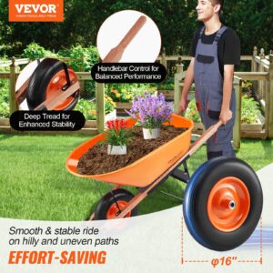 Wheelbarrow Cart, 6 Cu. Ft. Load & 330 lbs Capacity, One Wheel Garden Dump Cart Wheel Barrow with Metal Handle &  16″  Wide Track Wheels, Easy Loading Utility Yard Cart & Wagons for Lawn Farm