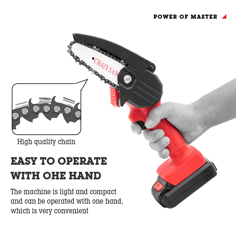 Mini Electric Chain Saw Woodworking Lithium Battery Chainsaw Wood Cutter Cordless Garden Rechargeable Tool Red U.S. plug - Image 5