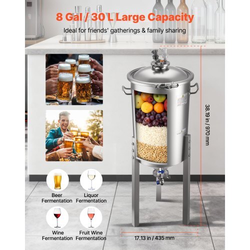 Pressure Fermenter 15 PSI, 8 Gal/30L All-in-One Stainless Steel Conical Secondary Fermentation Bucket, for Wine, Beer Brewing Equipment - Image 4