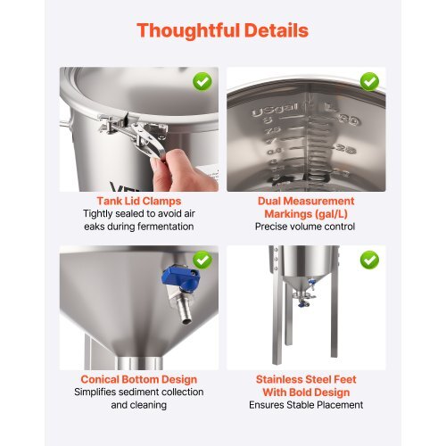 Pressure Fermenter 15 PSI, 8 Gal/30L All-in-One Stainless Steel Conical Secondary Fermentation Bucket, for Wine, Beer Brewing Equipment - Image 5