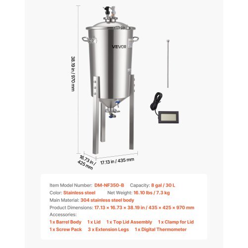 Pressure Fermenter 15 PSI, 8 Gal/30L All-in-One Stainless Steel Conical Secondary Fermentation Bucket, for Wine, Beer Brewing Equipment - Image 6