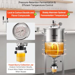 Pressure Fermenter 15 PSI, 16 Gal/60L All-in-One Stainless Steel Conical Secondary Fermentation Bucket, with Cooling Tube, Yeast Slurry Collection Bottle, for Wine, Beer Brewing Equipment