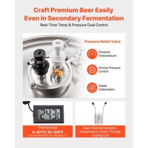 Pressure Fermenter 15 PSI, 16 Gal/60L All-in-One Stainless Steel Conical Secondary Fermentation Bucket, with Cooling Tube, Yeast Slurry Collection Bottle, for Wine, Beer Brewing Equipment