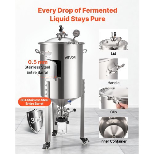 Pressure Fermenter 15 PSI, 16 Gal/60L All-in-One Stainless Steel Conical Secondary Fermentation Bucket, with Cooling Tube, Yeast Slurry Collection Bottle, for Wine, Beer Brewing Equipment - Image 3