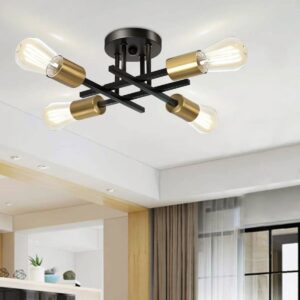 Gold/Black 4-Light Modern Flush Mount Sputnik Ceiling Light Fixture