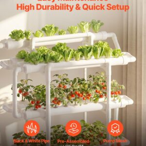 Hydroponics Growing System Kit, 3-Tier 90 Sites UPVC Pipe Hydroponic Grow Kit with Timed Irrigation, Sun & Light Blocking Pipes, Indoor Home Garden Vegetable Planting Grow Kits for Fruit Herb