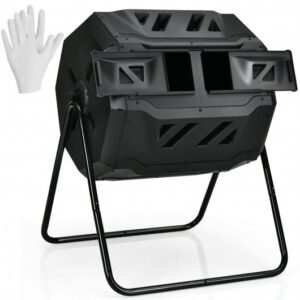 43 Gallon Composting Tumbler Compost Bin with Dual Rotating Chamber – Color: Black