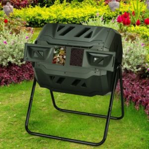 43 Gallon Composting Tumbler Compost Bin with Dual Rotating Chamber – Color: Black