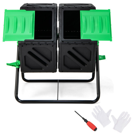 Dual Chamber Garden Compost Tumbler with Sliding Doors-Black & Green - Image 4