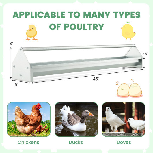 Metal Chicken Feeder Chicken Feeding Trough with Drainage Holes-Silver - Image 4