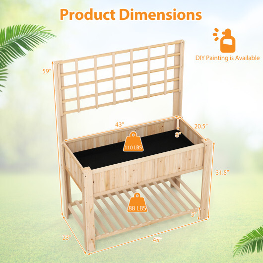 Raised Garden Bed with Trellis Wooden Elevated Planter Box with Legs-Natural - Color: Natural - Image 4