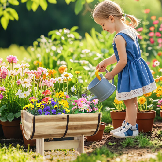 Outdoor Wooden Planter with Legs for Flower Herb Vegetable Fruit - Image 2