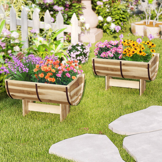 Outdoor Wooden Planter with Legs for Flower Herb Vegetable Fruit - Image 5