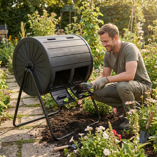 Compost Tumbler 37.5 Gallon Large Outdoor Compost Bin-Black - Color: Black - Image 2