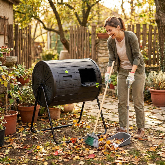 Compost Tumbler 37.5 Gallon Large Outdoor Compost Bin-Black - Color: Black - Image 3