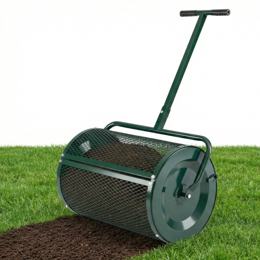 Compost Spreader 24 Inch Peat Moss Spreader Roller with Height-adjustable T-shape Handle-Green - Image 3